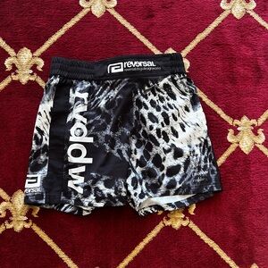Reversal Black and White Leopard Print MMA Shorts